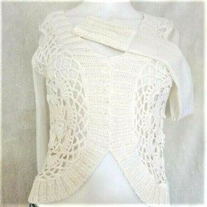 Andrea Rosati Womens Size L Crop Top Sweater Ivory / Cream Sheer Crochet